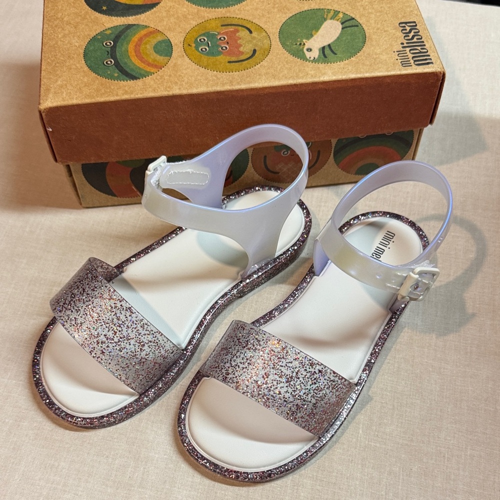 Mini Melissa Kids Glitter Sandals - White and Pink